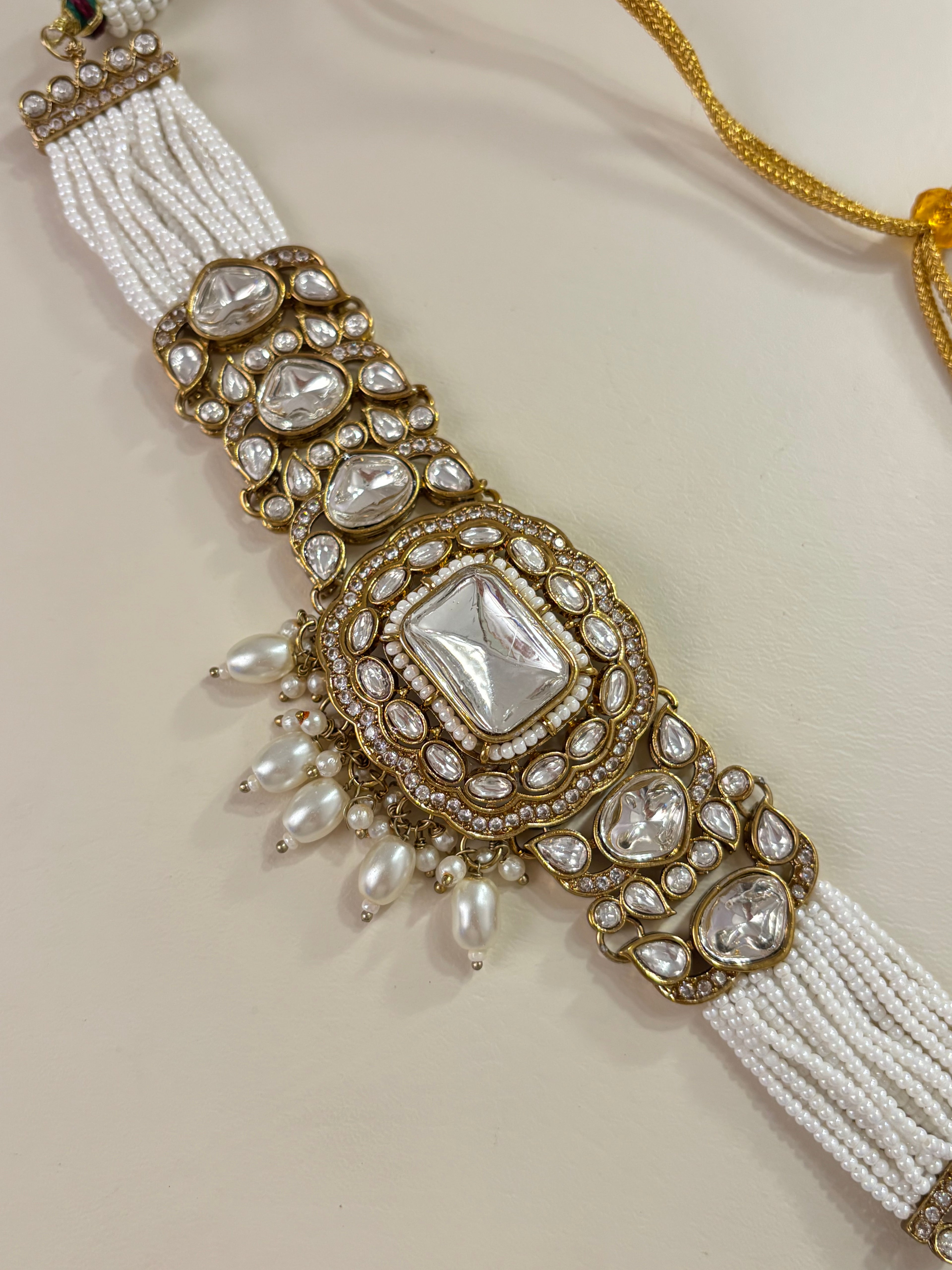 Premium Choker Choker Set With Mang Tikka & Jhumkas Moissanite Work