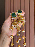 High Quality Designer Tanisha Jhumkas With Long Layers ( Green )