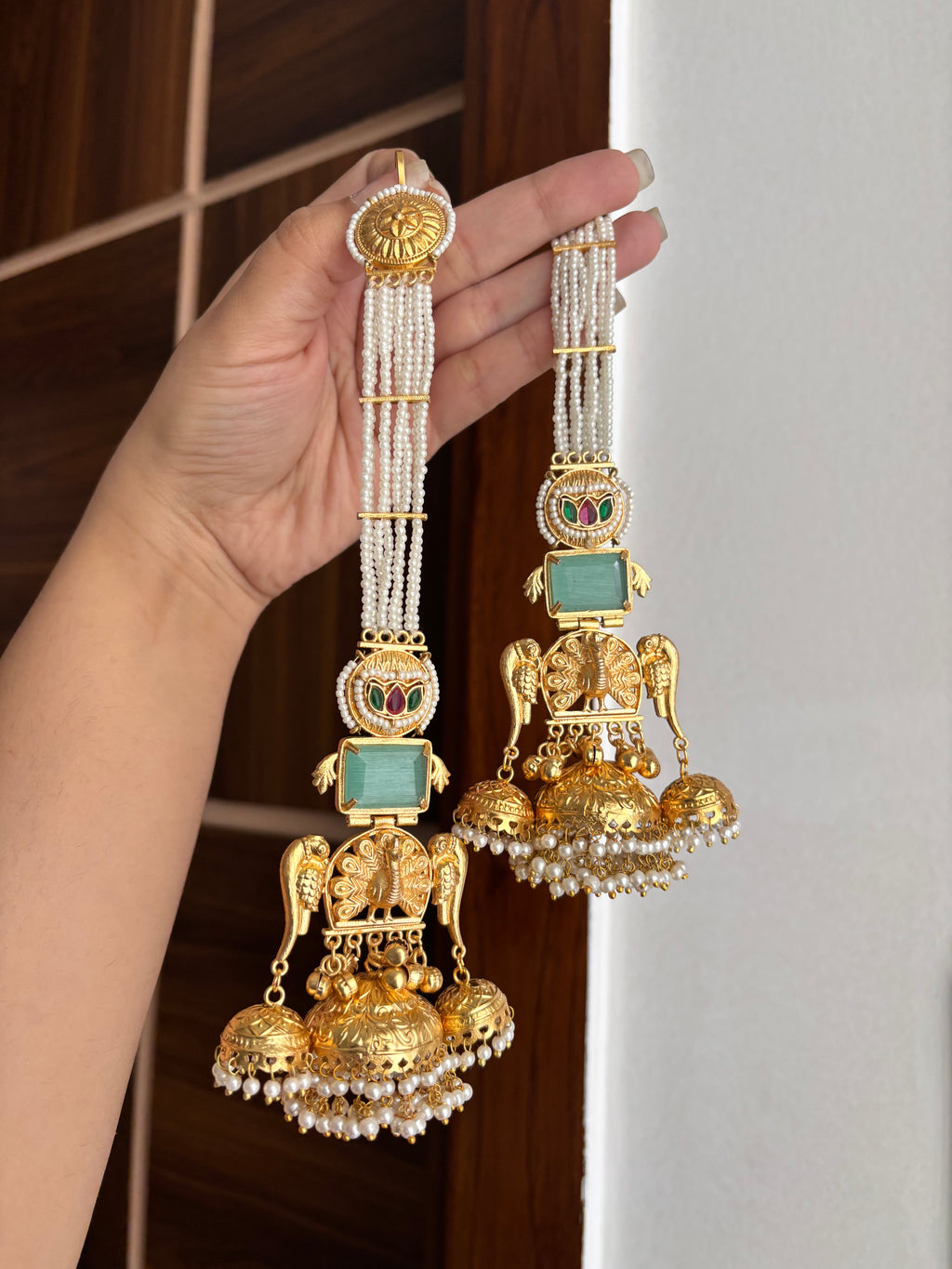 Shazia Premium Kashmiri Earrings With Pearls Touch Sahara (Turquoise)