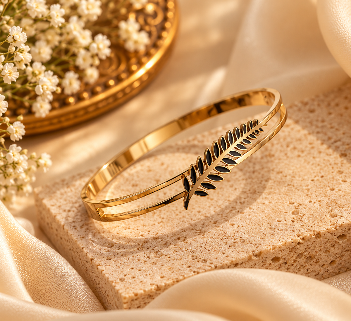 Black Leaf Stainless Openable Bracelet