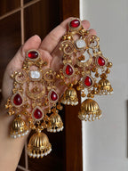 Vamika Long Kashmiri Earrings With Detachable Earchain (Maroon)