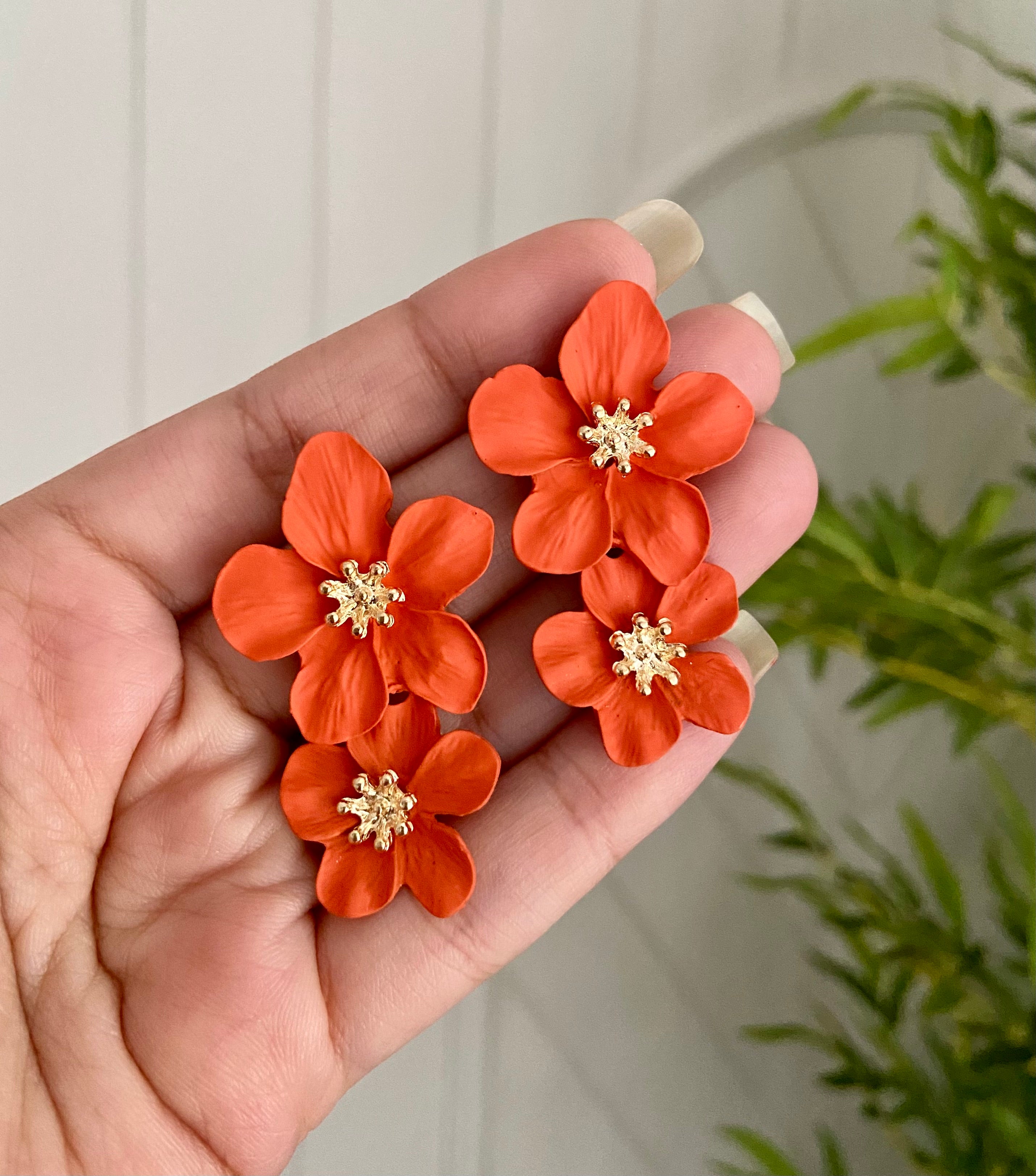 Orange Double Flower Earrings