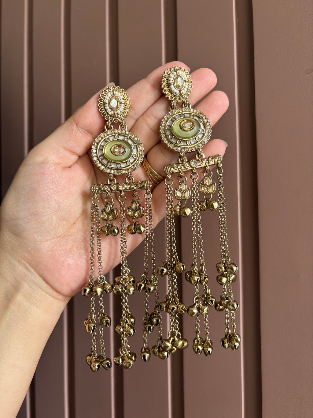 Mint Ghungroo Touch Layer Earrings