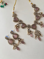 Shishuka Moissanite Necklace With Earrings (Baby Pink)
