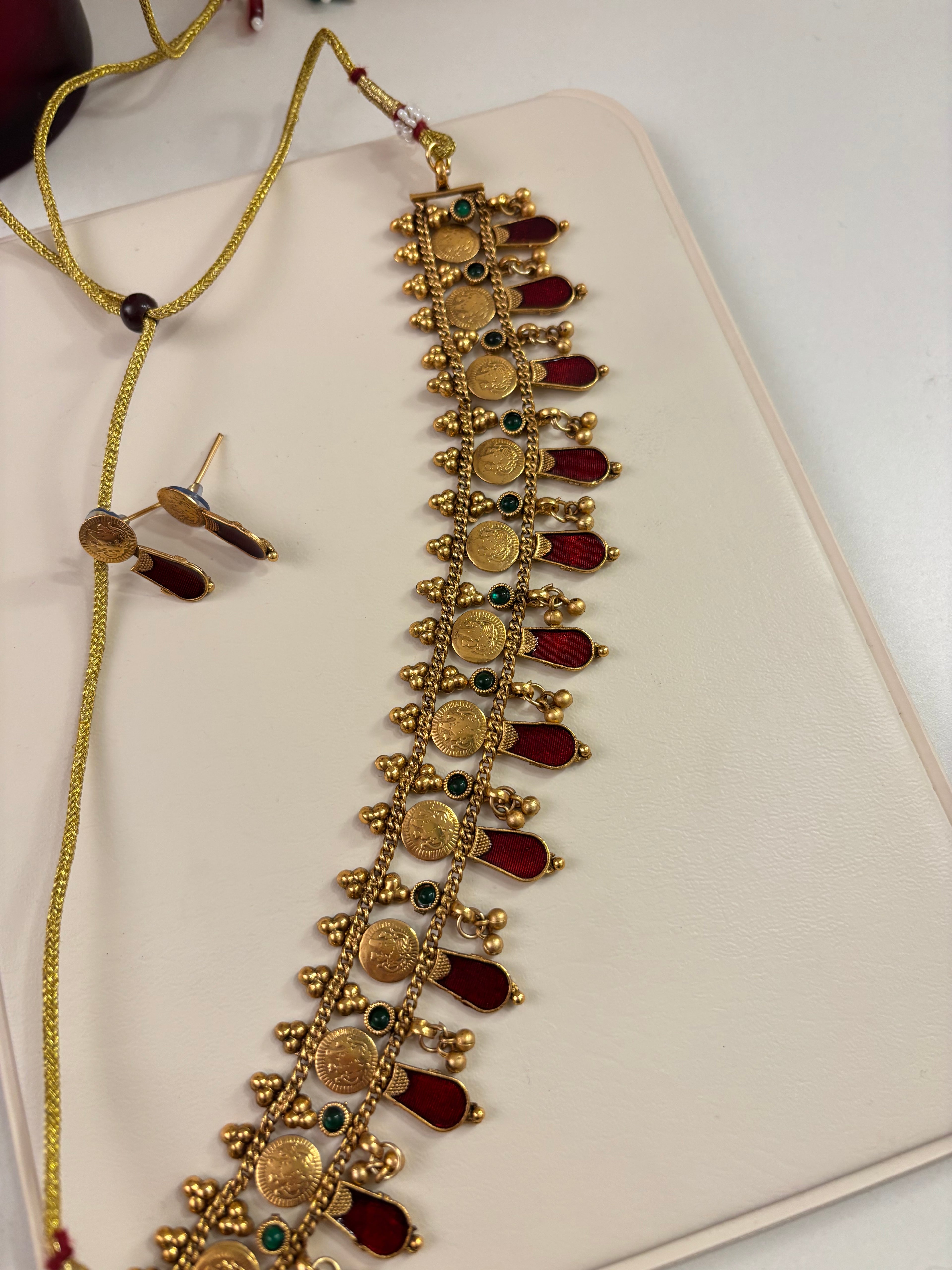 Ginny Gold Look Choker With Earrings (Ruby/Emerald) Design-4