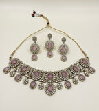 High Quality Designer Bold Baby Pink Choker With Mang Tikka & Earrings