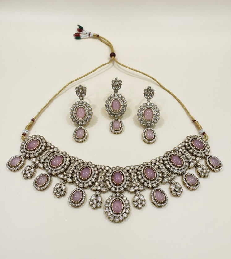 High Quality Designer Bold Baby Pink Choker With Mang Tikka & Earrings