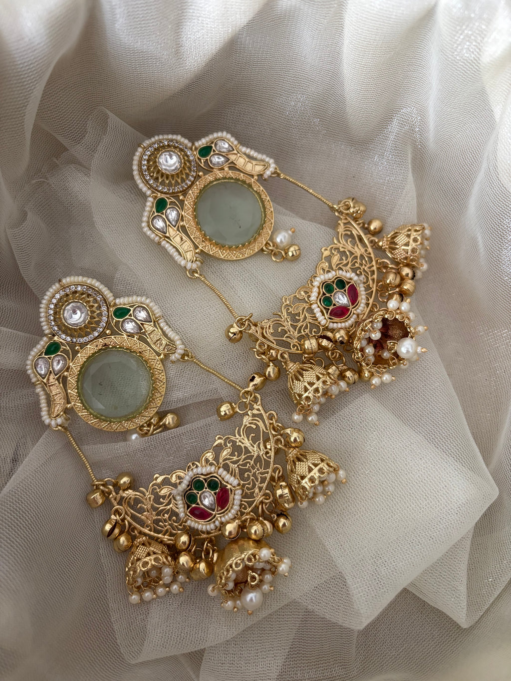 Laila Kashmiri Chandbali Earrings (Mint)