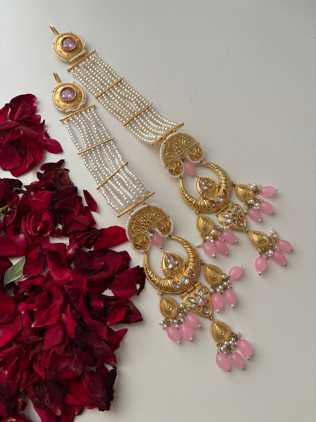 Rubina Brass Long Earrings With Pearls Sahara (Pink)