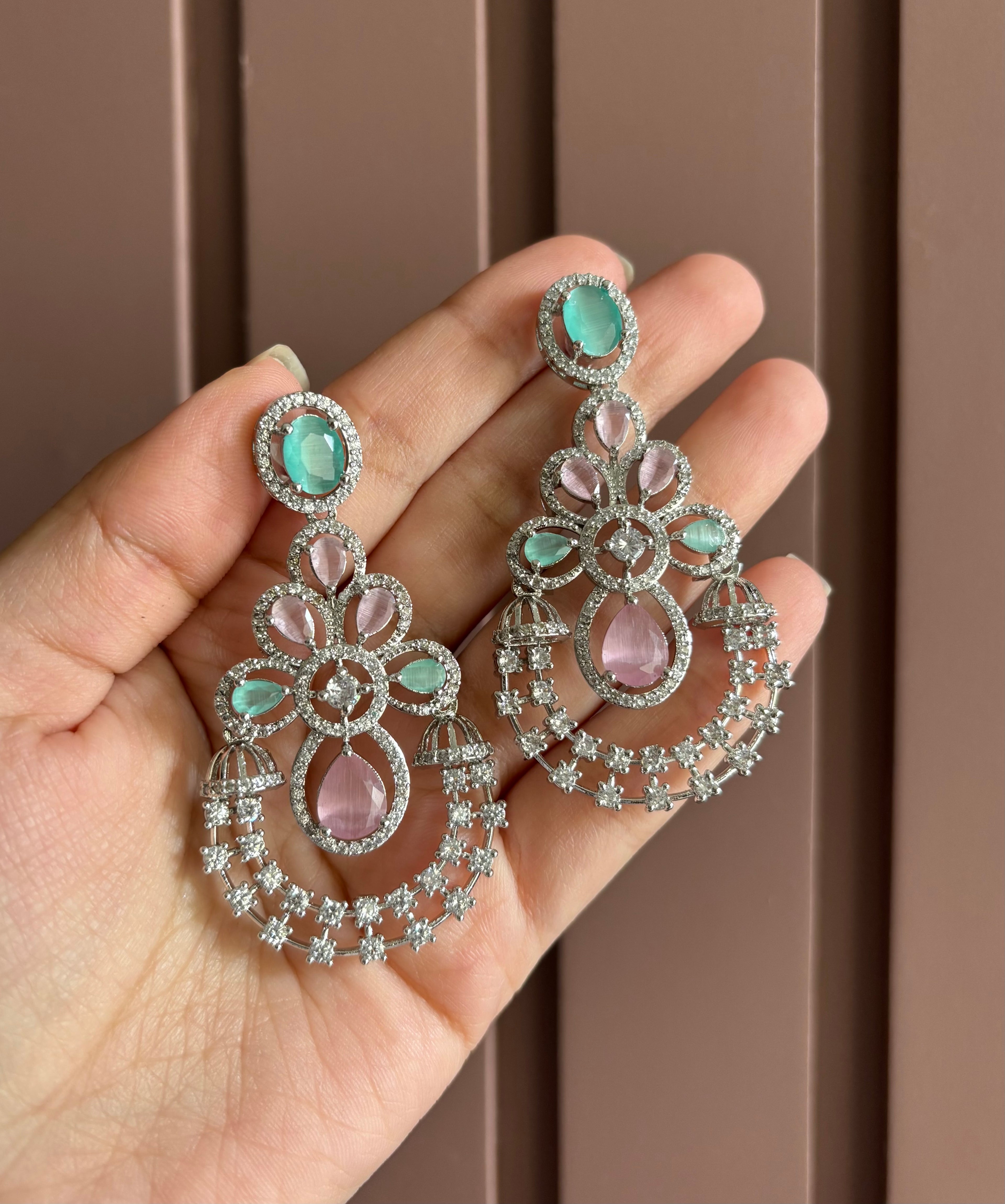 Scarlet American Diamond Earrings (Mint & Pink)