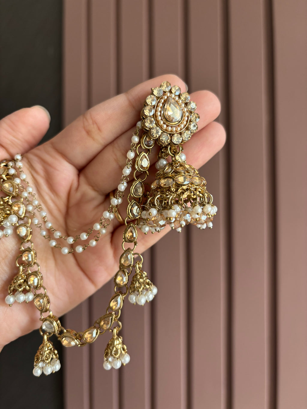 Golden Jhumki With Detachable Earchain