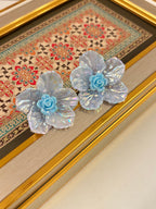 Blue Rose Petal Earrings
