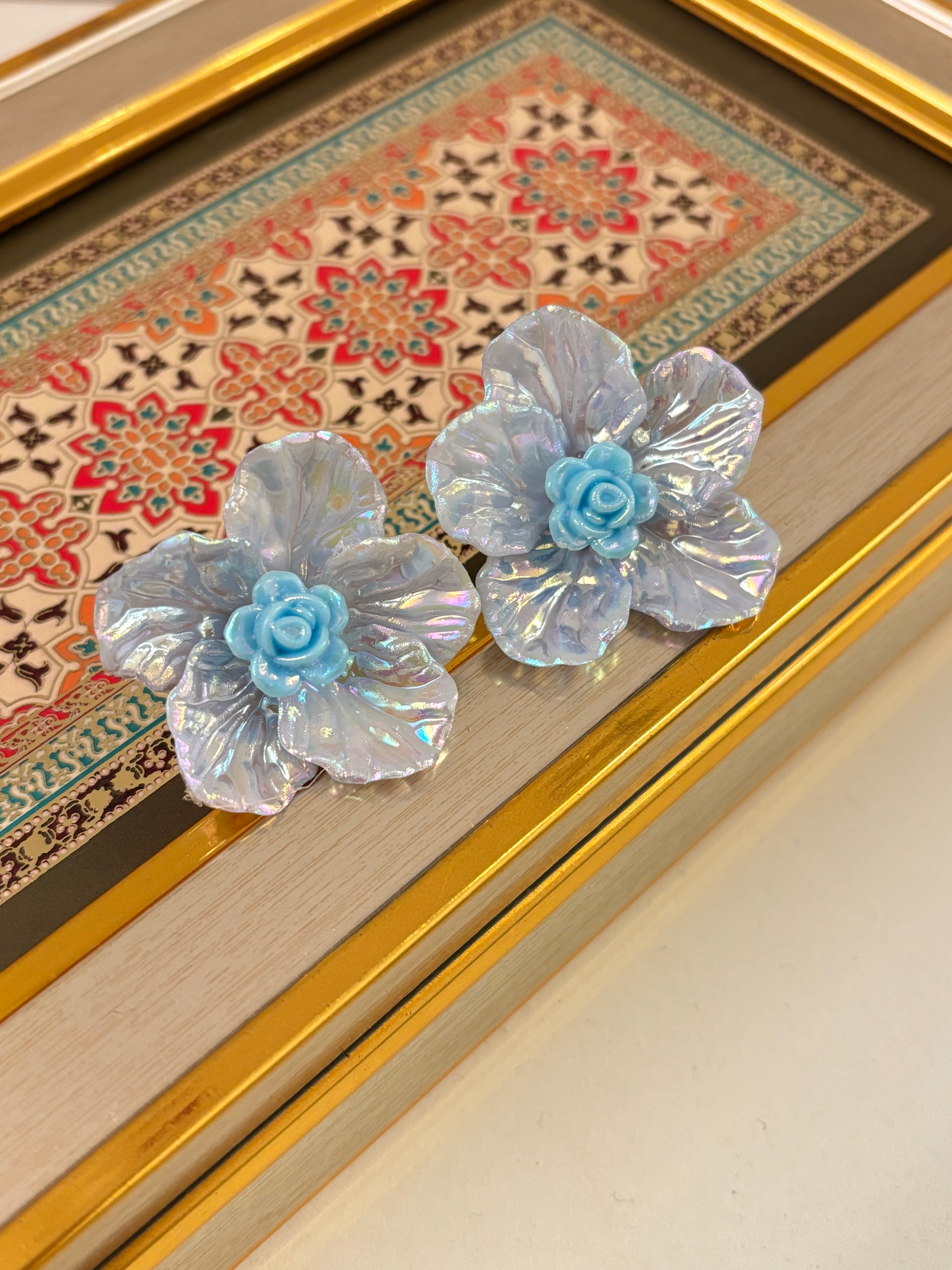 Blue Rose Petal Earrings