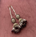 Flower Meenakari & Kundan Touch Jhumkas With Detachable Earchain (Maroon)