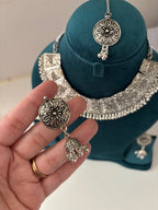 Tanisha Silver Necklace With Mang Tikka & Earrings