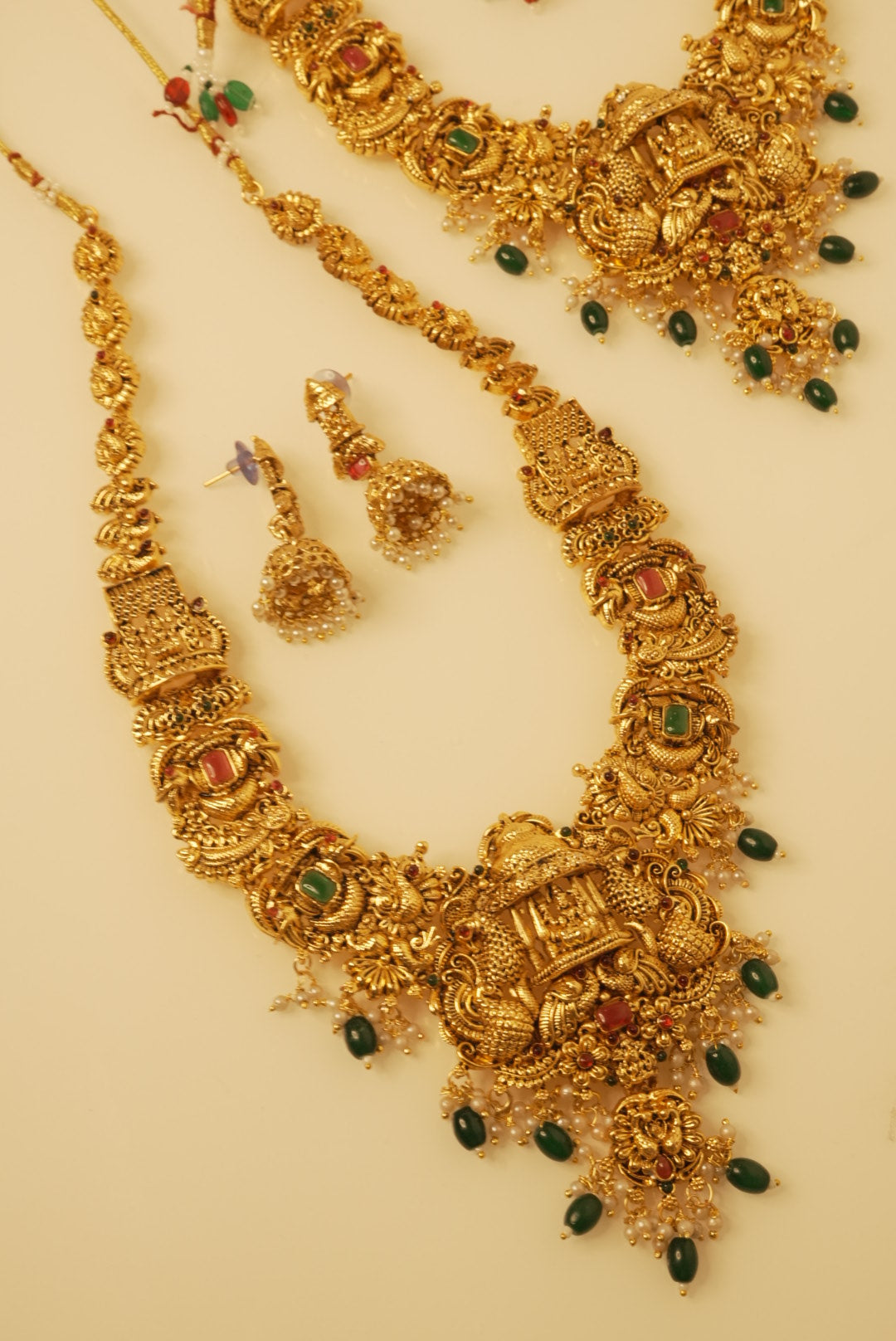 Premium Heritage Temple Jewellery Double Layer Set With Long Haar & Necklace With Jhumkas