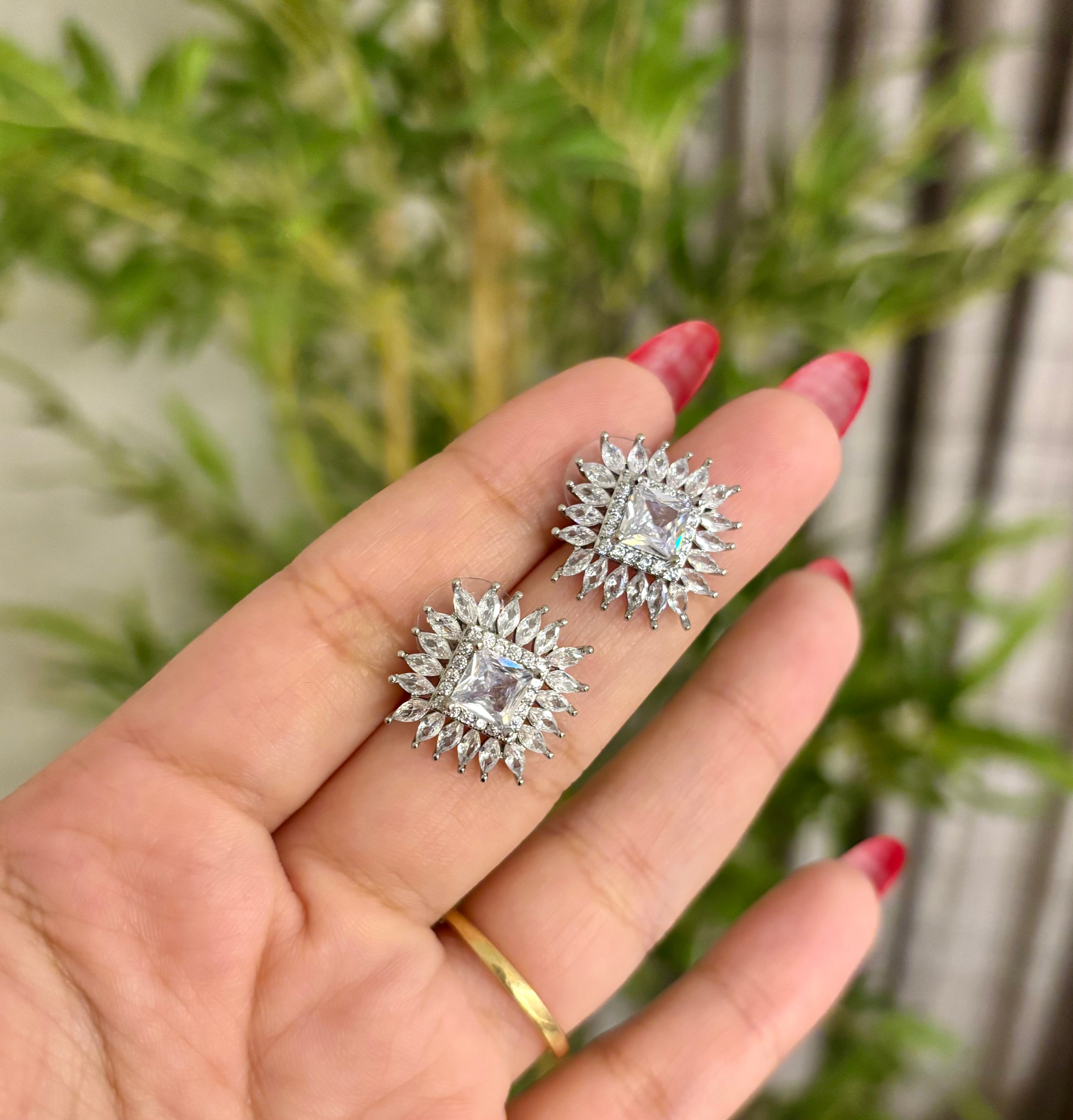 American Diamond Square Stud Earrings