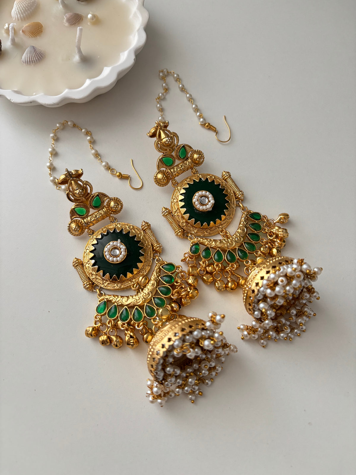 Tara Brass Heavy Look Jhumkas With Sahara (Green)