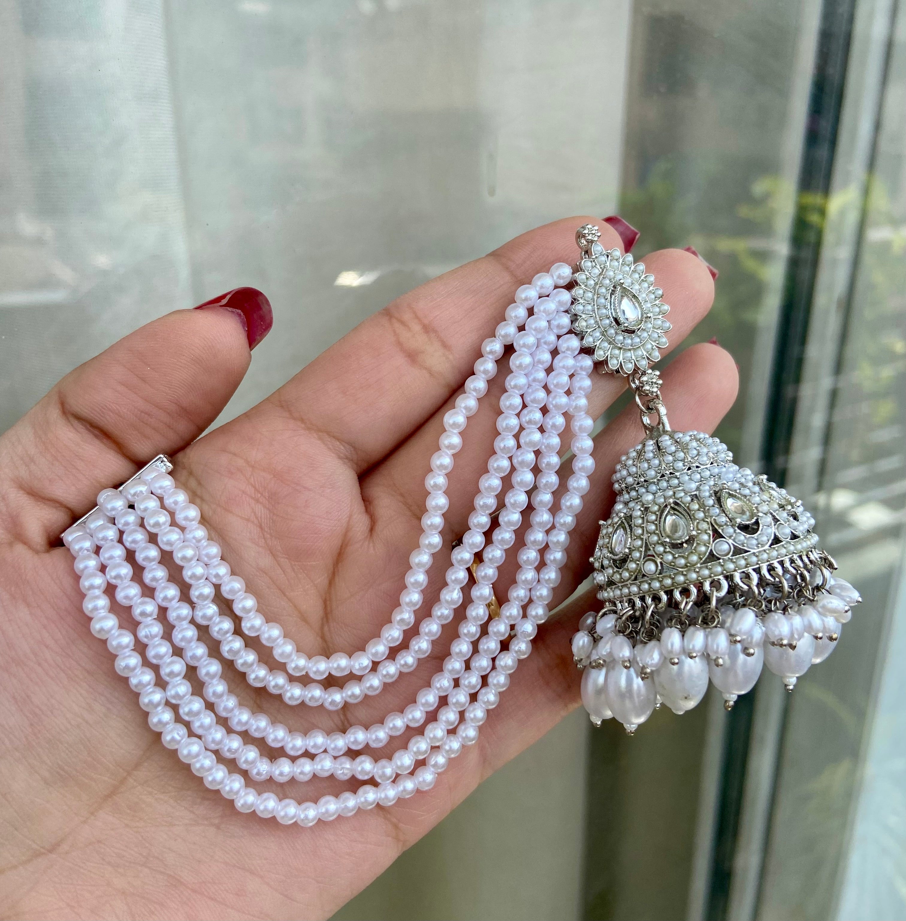 High Quality Designer Silver Pakistani Style Jhumkas With Side Layers