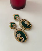 Premium Moissanite & Doublet Stones Work Emerald Earrings