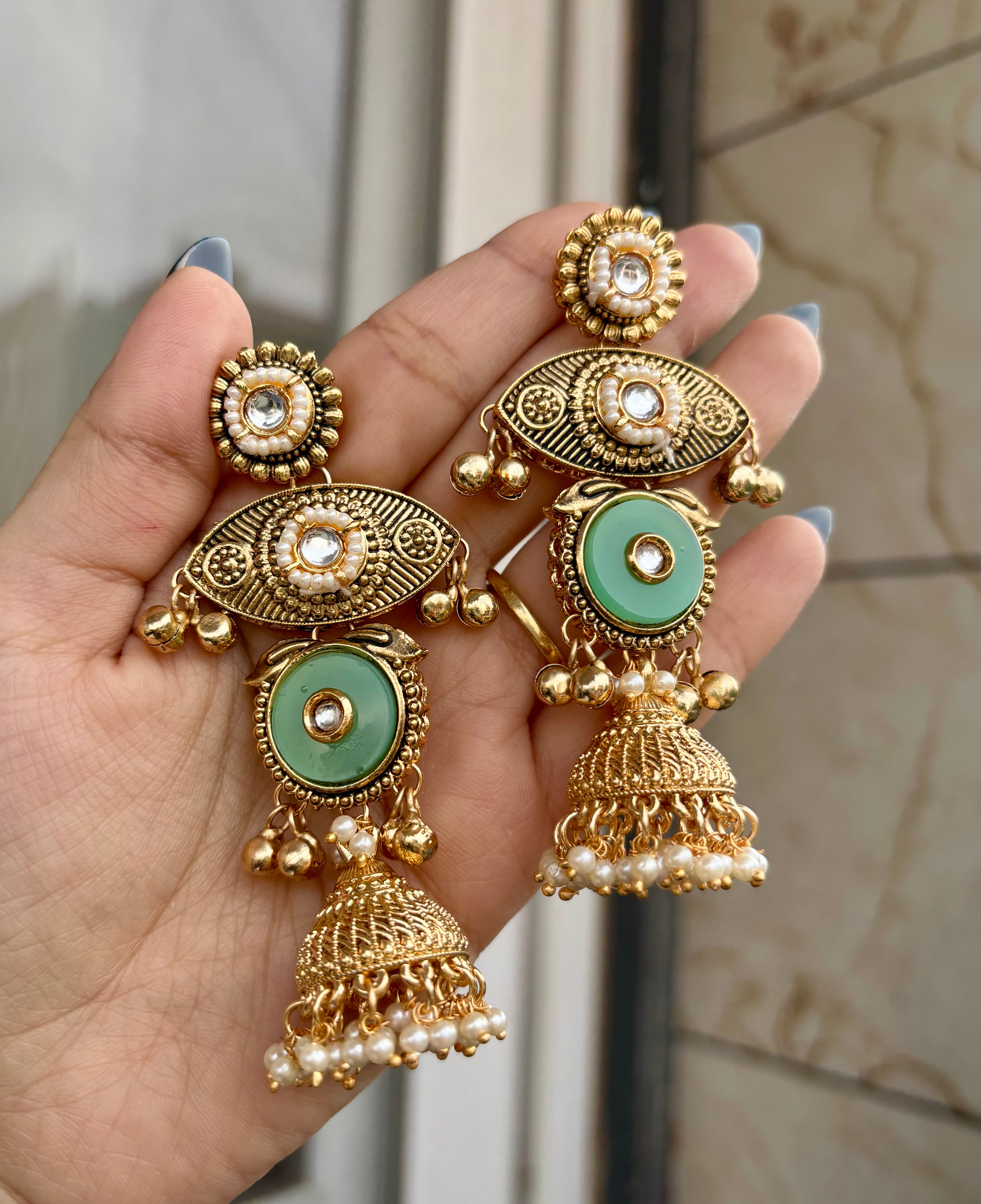 Priya Mint Green Kashmiri Earrings