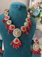 Sabya Necklace With Earrings ( Red)