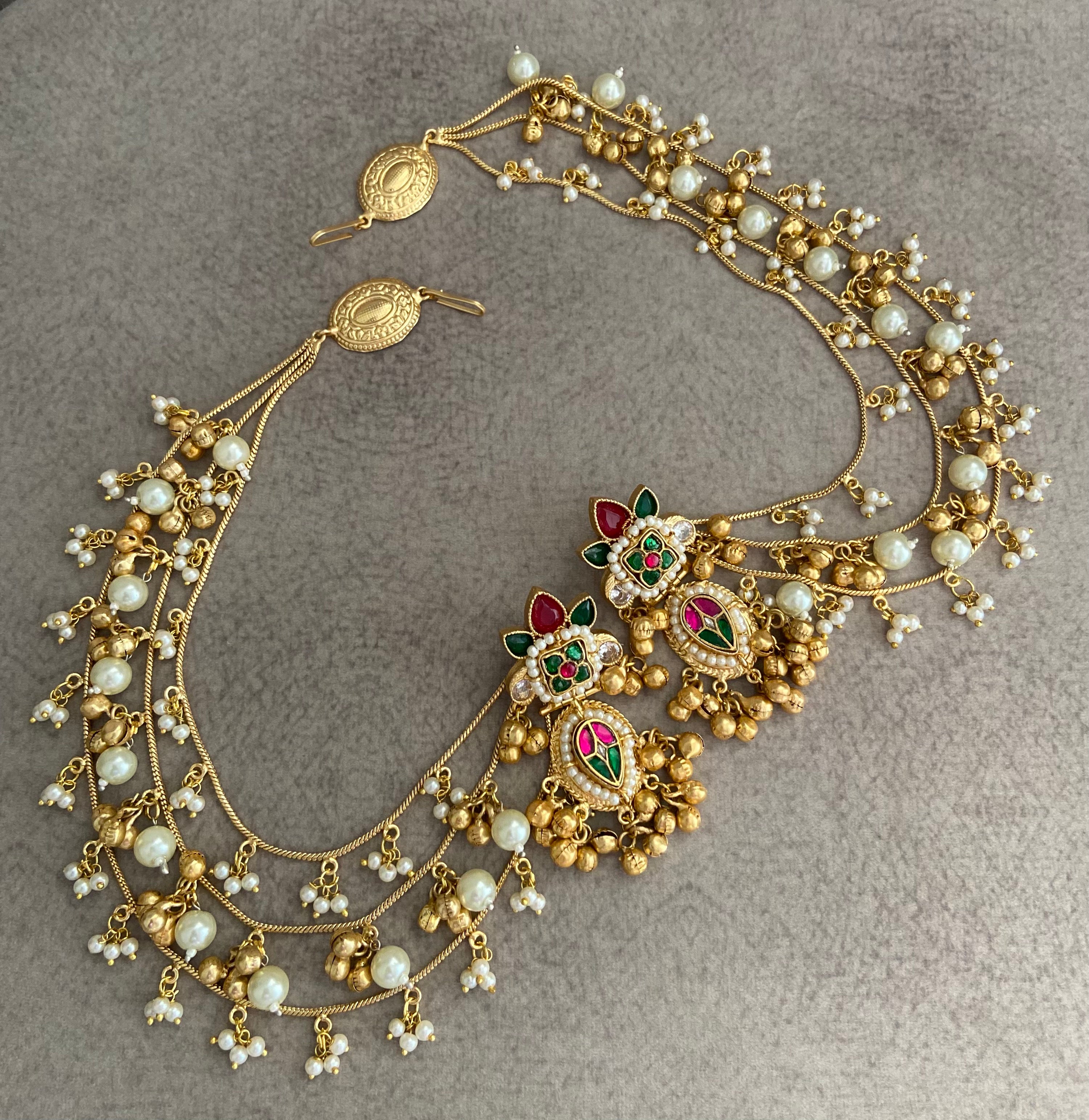 Meena Brass Earrings with Detachable Earchain