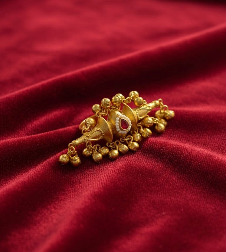Maroon Kashmiri Statement Adjustable Ghungroo Ring