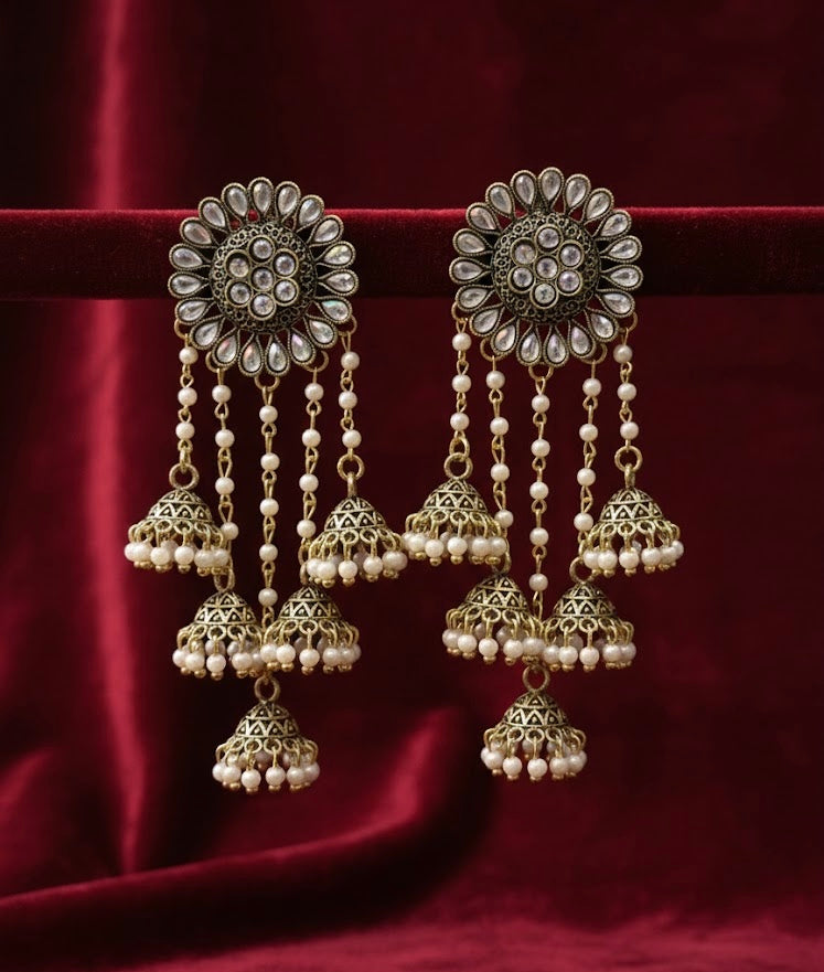 High Quality Designer Flower Layer Earrings With Jhumkas Touch
