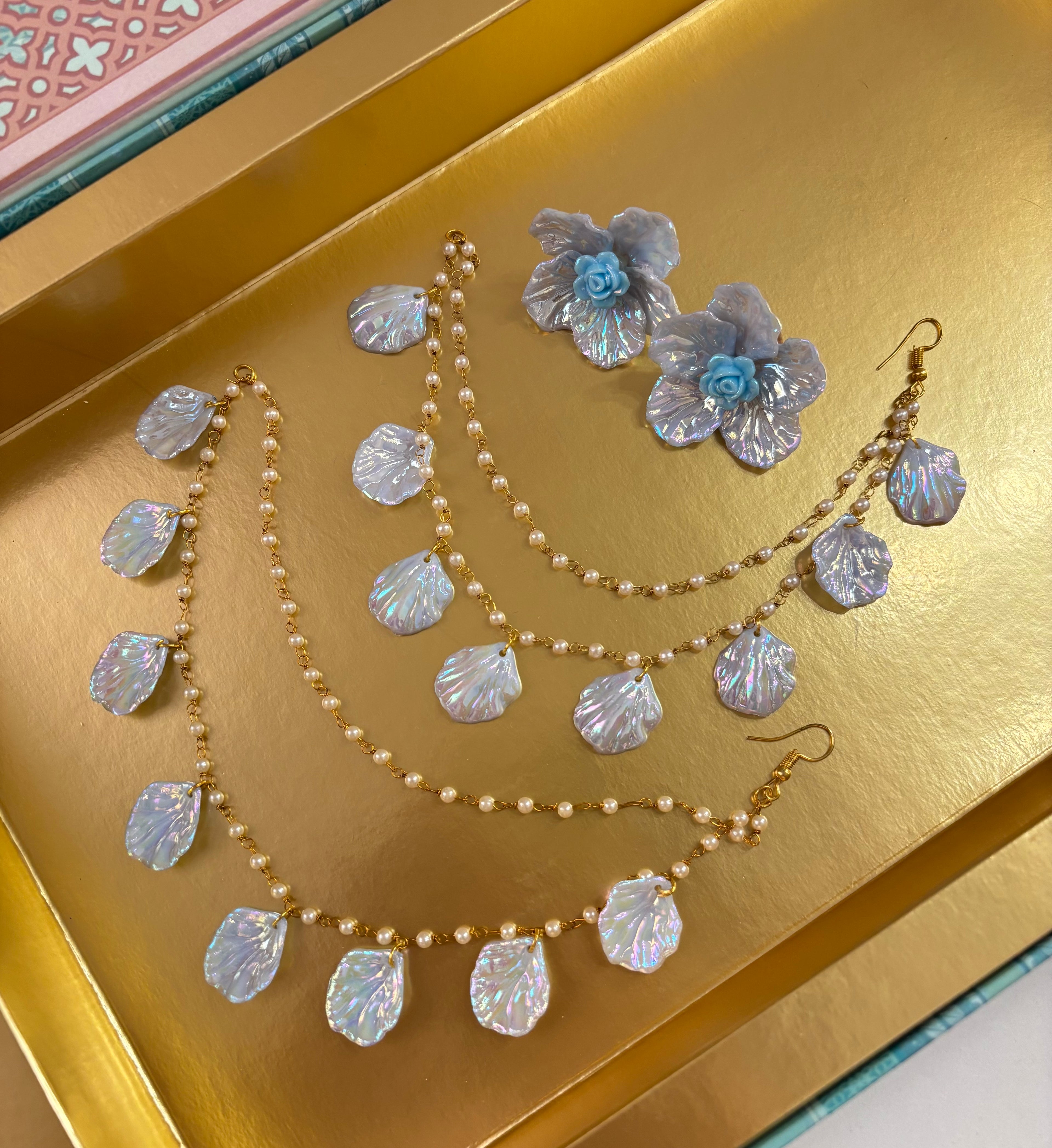 Blue Rose Petal Earrings