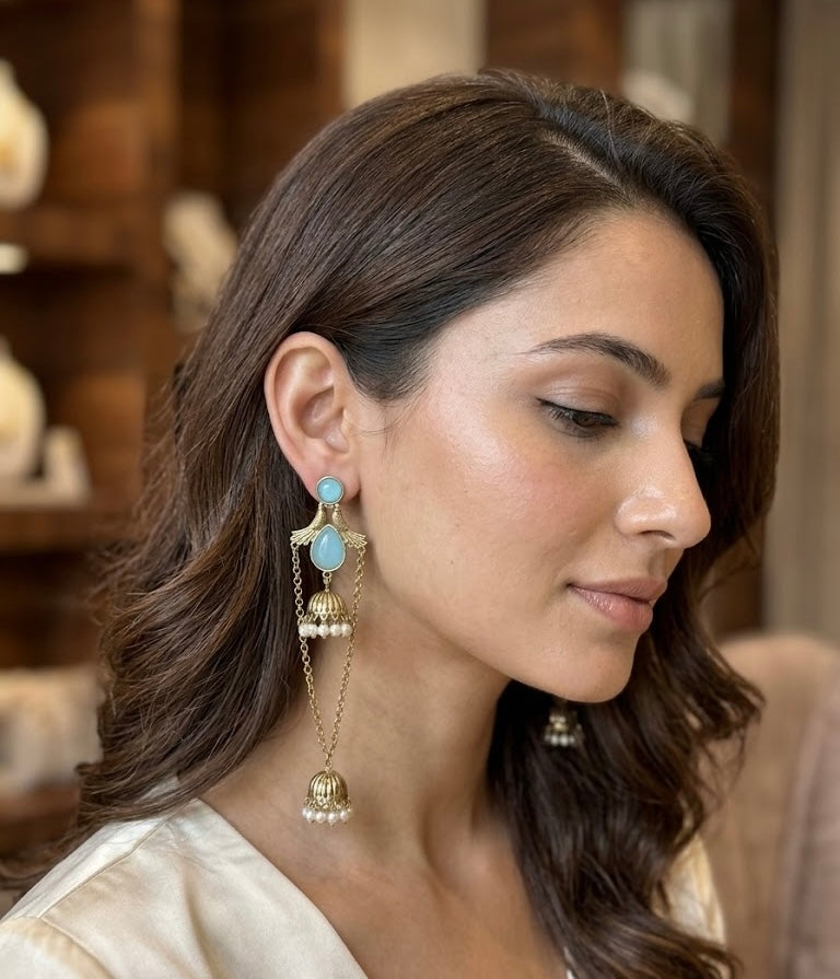 Simran Long Kashmiri Earrings ( Turquoise)