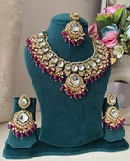 Kundan Necklace With Mang Tikka & Earrings (Purple)