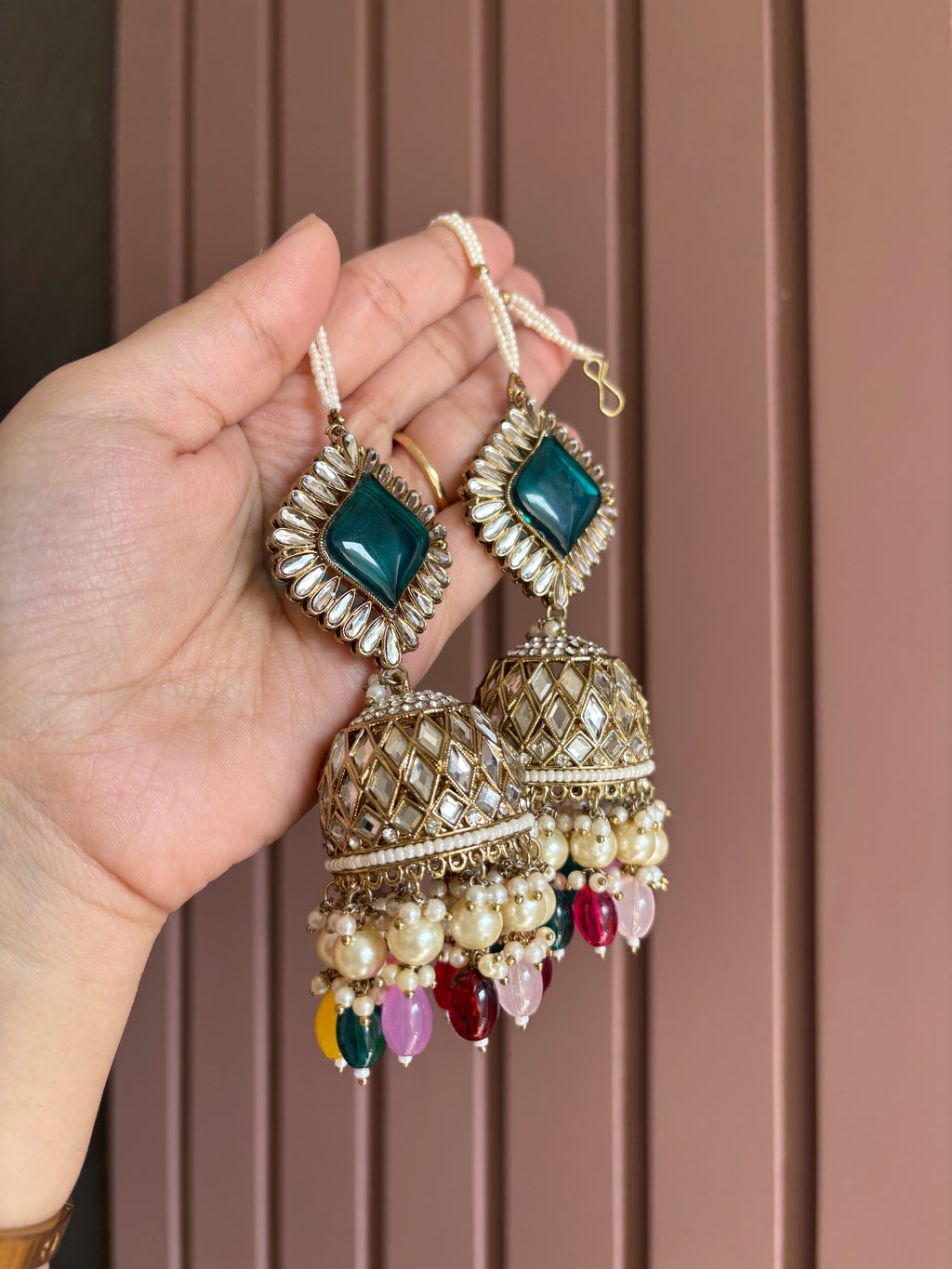 High Quality Designer Full Mirror Work Multi Jhumkas With Sahara