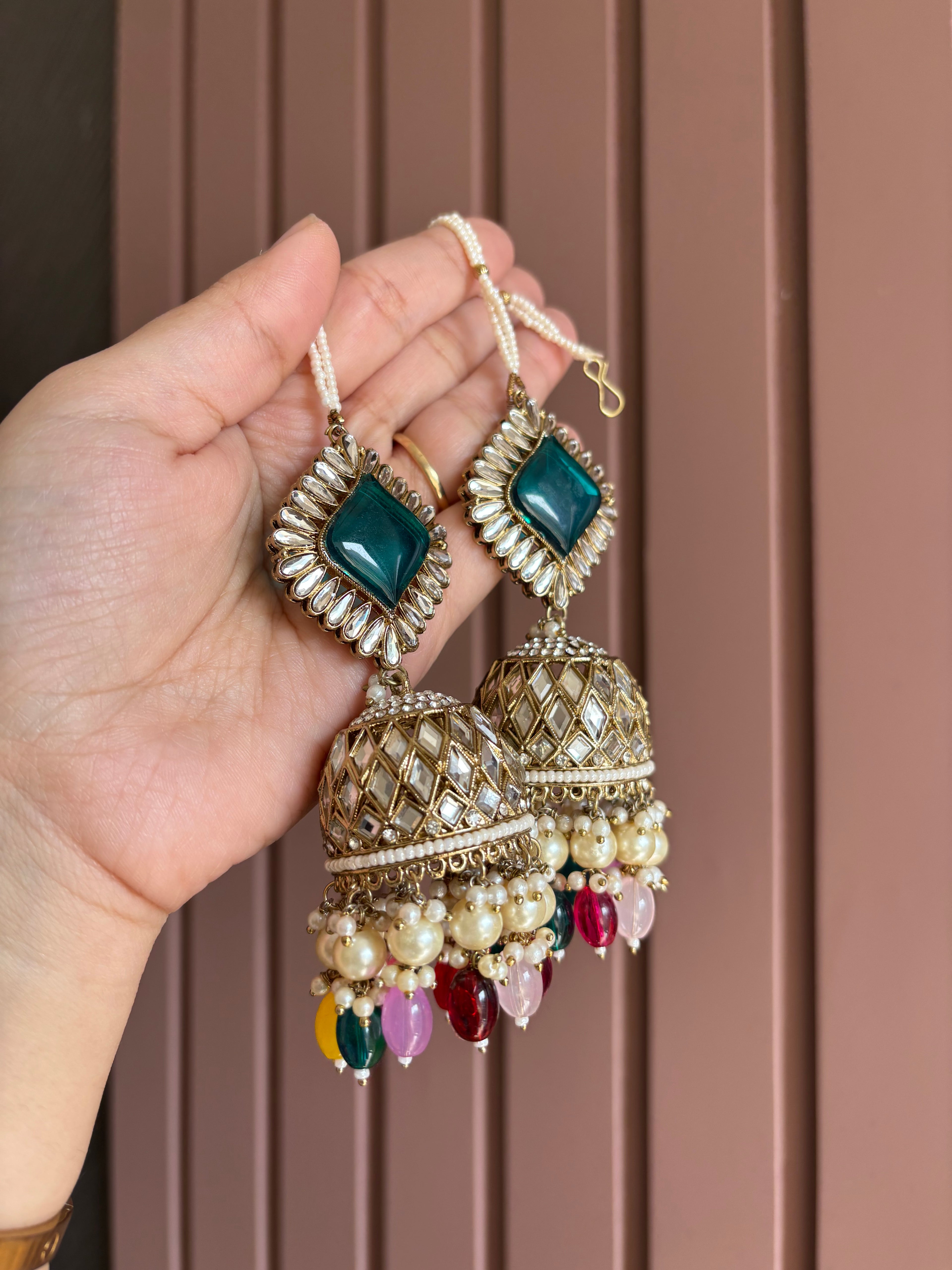 High Quality Designer Full Mirror Work Multi Jhumkas With Sahara