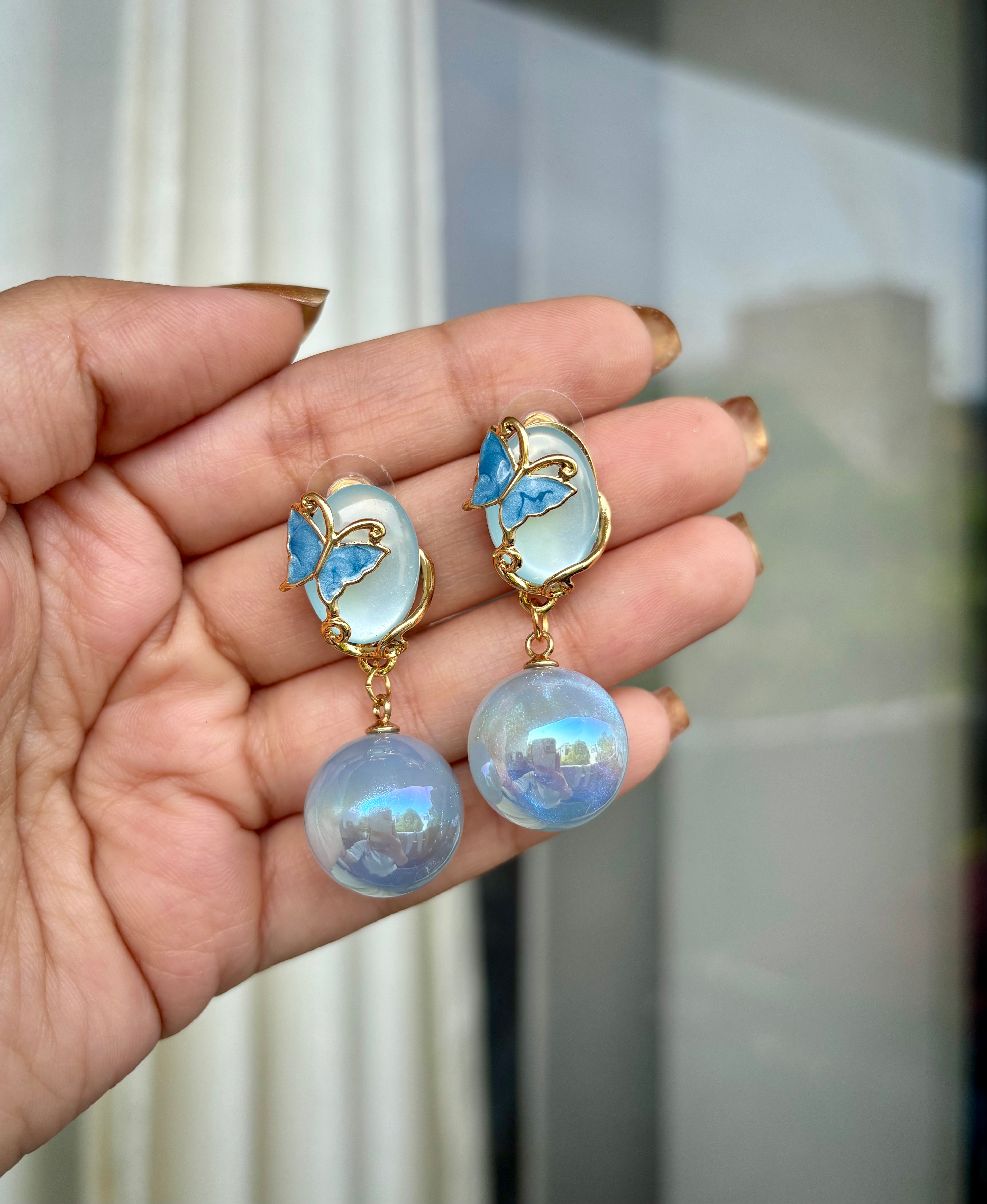 Sky Blue Butterfly Drop Earrings