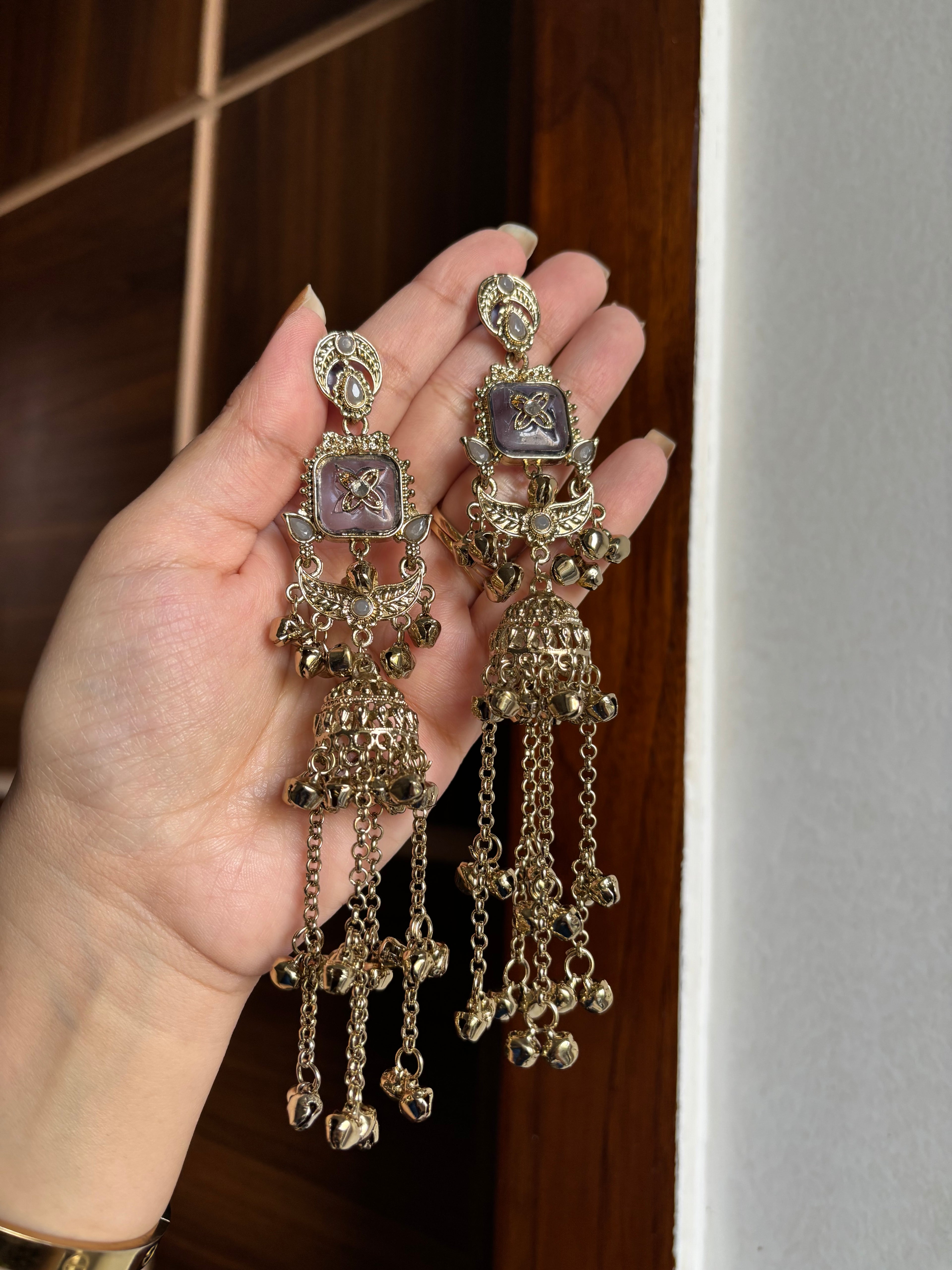 Onion Shade Long Kashmiri Jhumkas