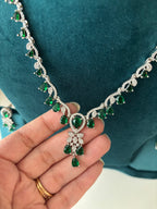Elizabeth American Diamond Necklace With Earrings ( Emerald )