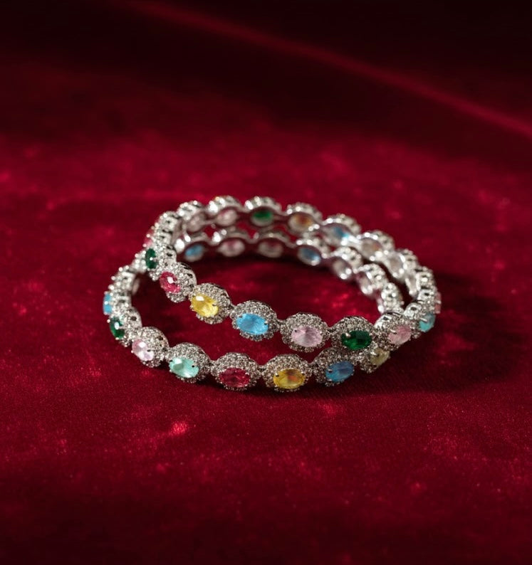 Multi Stones Silver Touch Bangles
