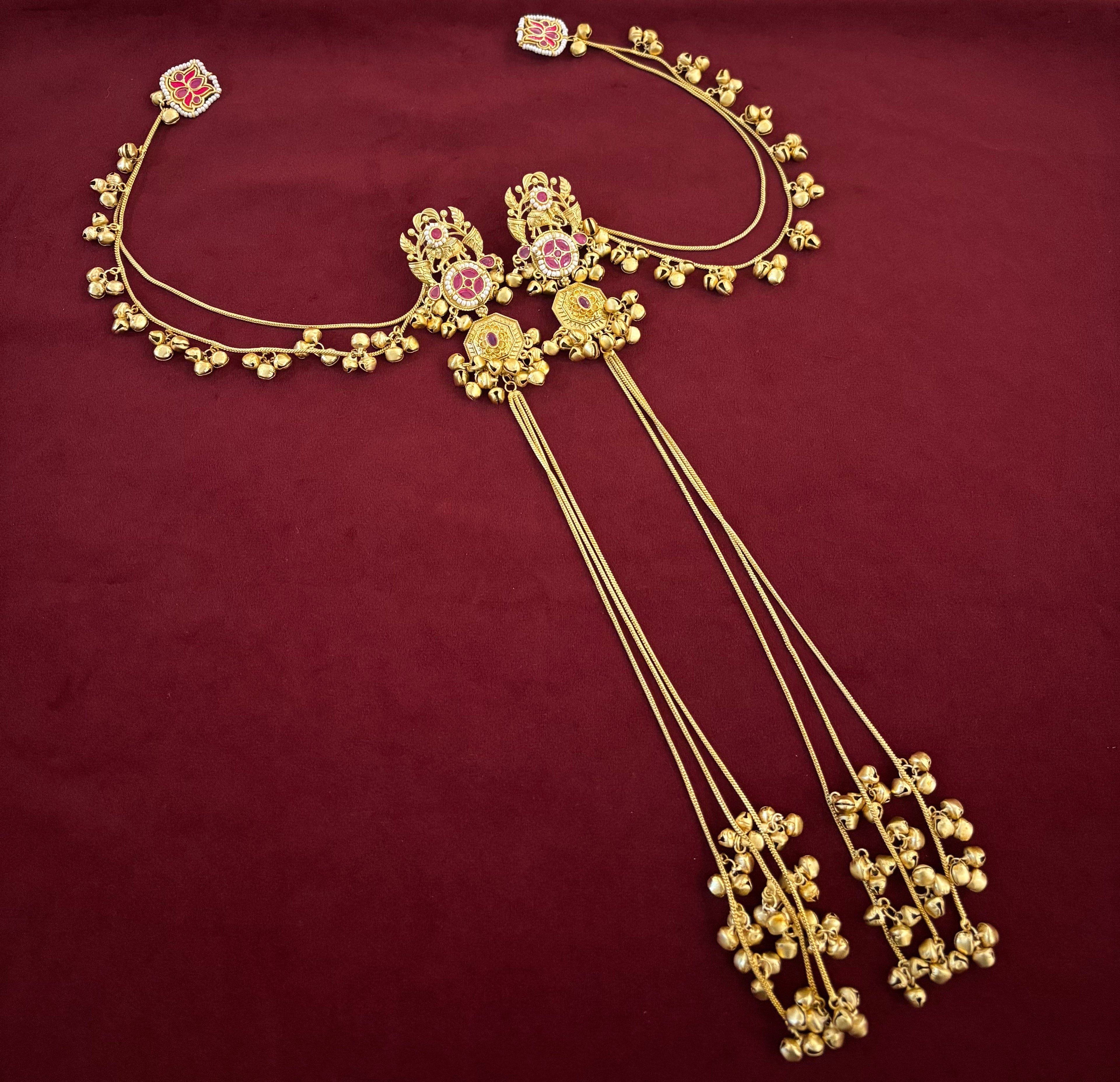 Laxmi Kashmiri Long Layer Earrings With Detachable Side Layer (Ruby)