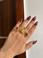 Peacock Touch Statement Double Finger Adjustable Ring (Maroon)