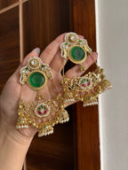 Laila Kashmiri Chandbali Earrings (Green)