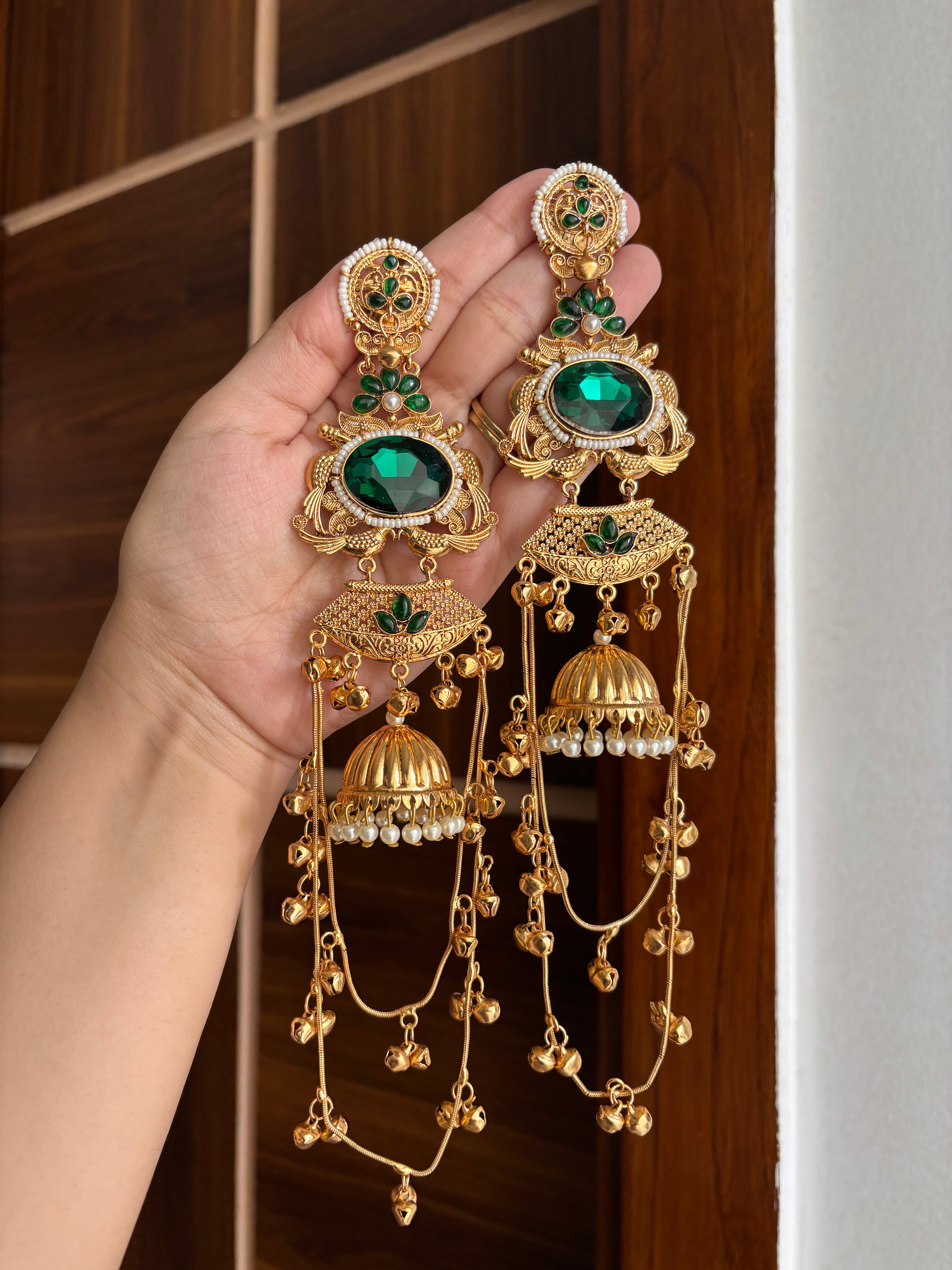 Tulsi Kashmiri Long Earrings (Green)