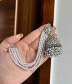 Jhanvi Silver Jhumkas With Pearl Side Layers