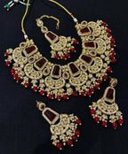 Navneet Heavy Look Necklace With Mang Tikka & Earrings (Red)