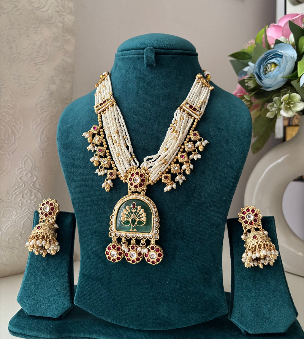 Heritage Necklace With Jhumkas ( Turquoise)