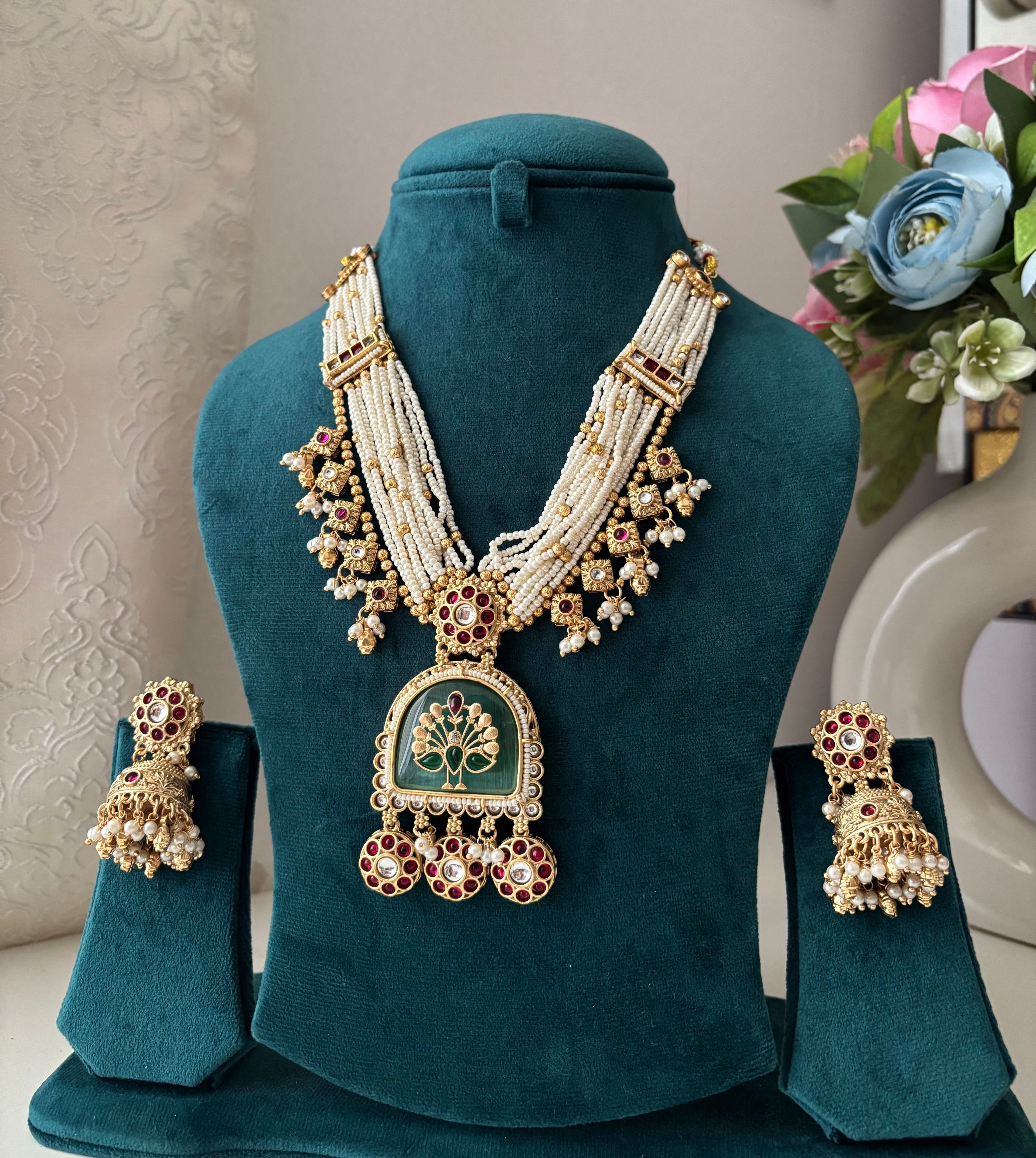 Heritage Necklace With Jhumkas ( Turquoise)