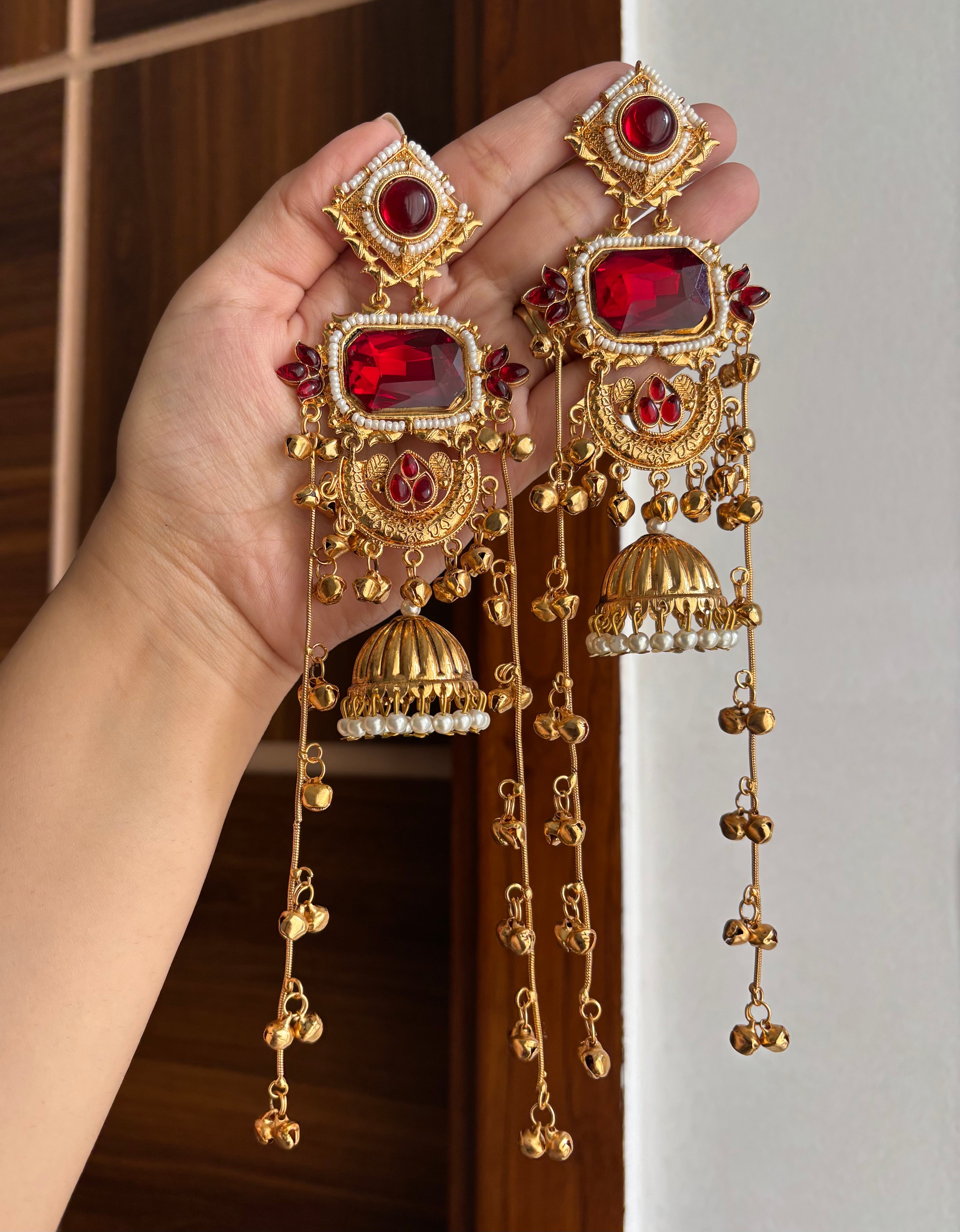 Prajakta Kashmiri Long Earrings (Maroon)