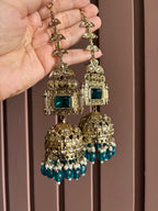 Champa Heavy Look Jhumkas With Sahara (Peacock Blue)