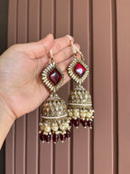 High Quality Designer Maroon Mirror Cut Jhumkas With Sahara