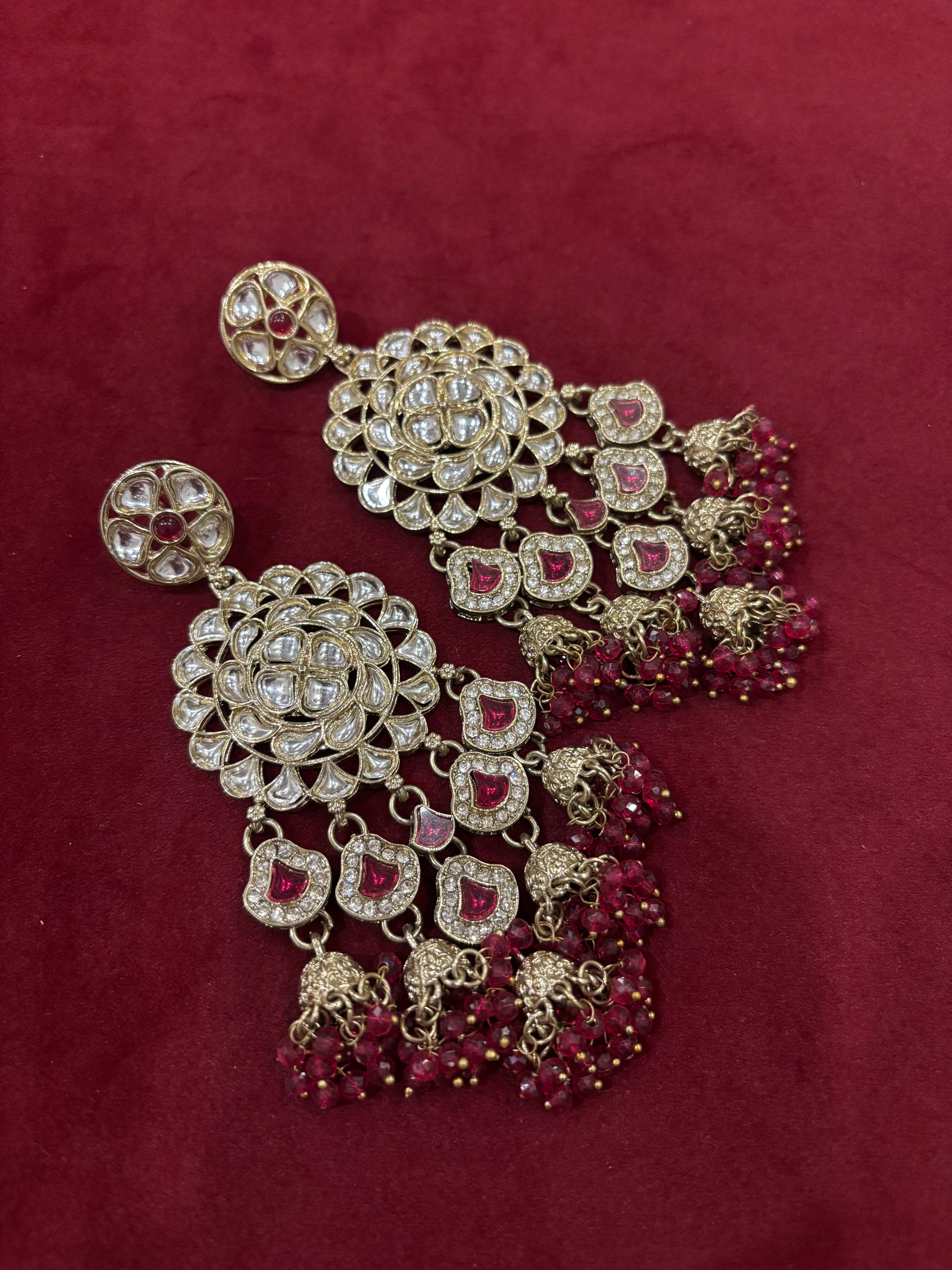 High Quality Designer Naina Dark Pink Long Earrings